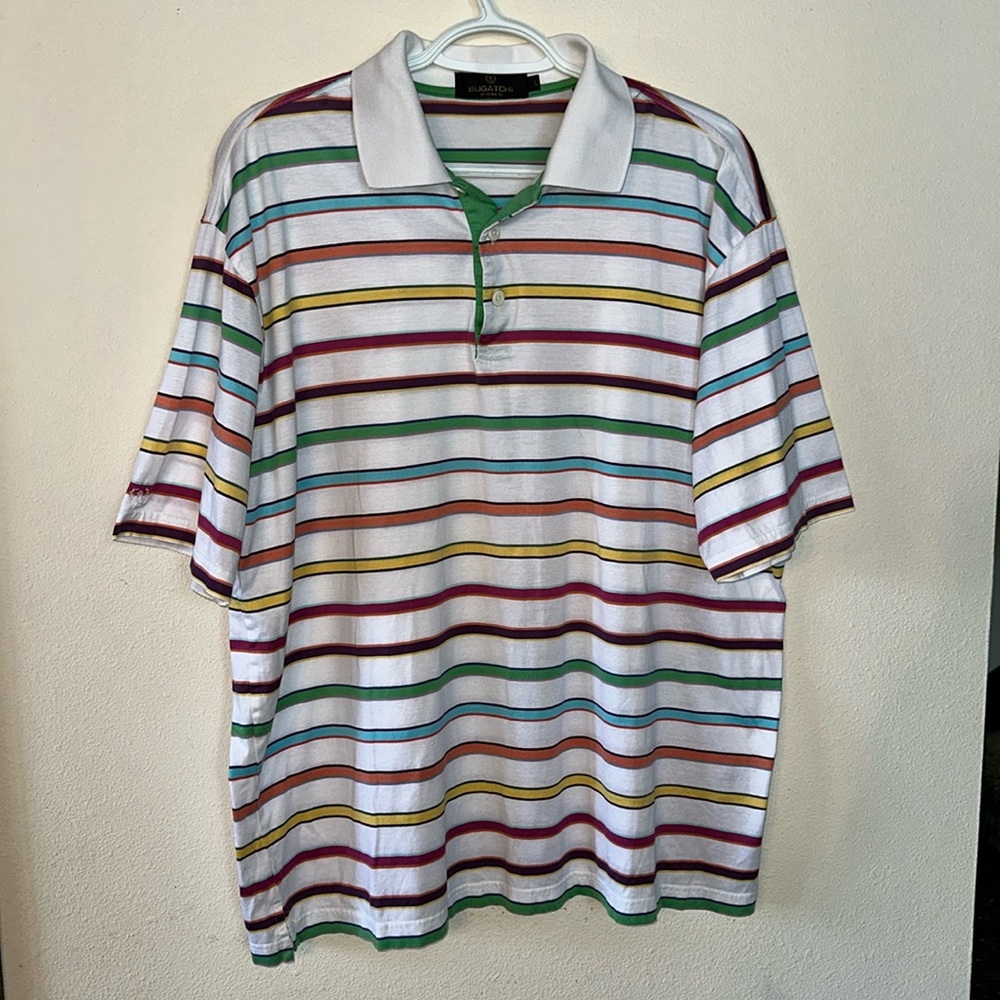 BUGATCHI 100% Egyptian Cotton Mens Striped Polo Shirt Size L